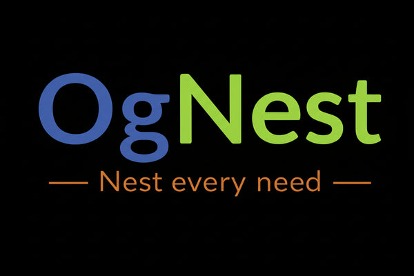 OgNest logo with green and blue text on a black background